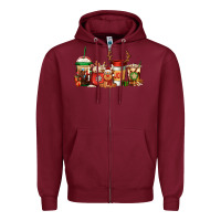 Burgundy Reindeer Christmas Coffee Cups Zipper Hoodie - Jasminsmagicworld