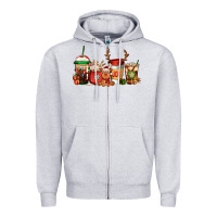 Heather Grey Reindeer Christmas Coffee Cups Zipper Hoodie - Jasminsmagicworld