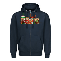 Navy Reindeer Christmas Coffee Cups Zipper Hoodie - Jasminsmagicworld