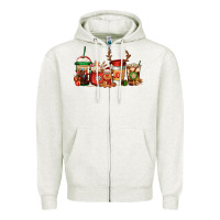 Oatmeal Heather Reindeer Christmas Coffee Cups Zipper Hoodie - Jasminsmagicworld