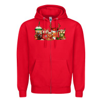Red Reindeer Christmas Coffee Cups Zipper Hoodie - Jasminsmagicworld