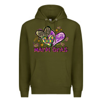 Army Green Mardi Gras heart Premium Hoodie - LillyAllenDesigns