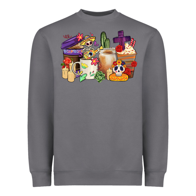Mexican Dia De Los Muertos Coffee Cups Heavyweight Sweatshirt by CTS Tumbler Store | Teevron