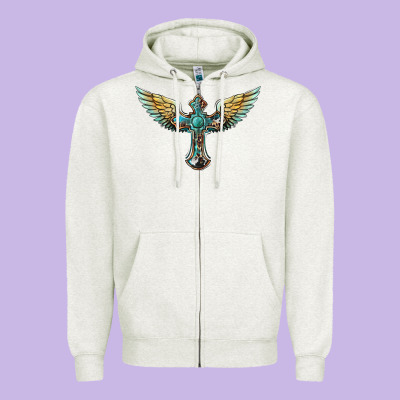 Western Cross Wings Zipper Hoodie Designed By Barkaloodesign