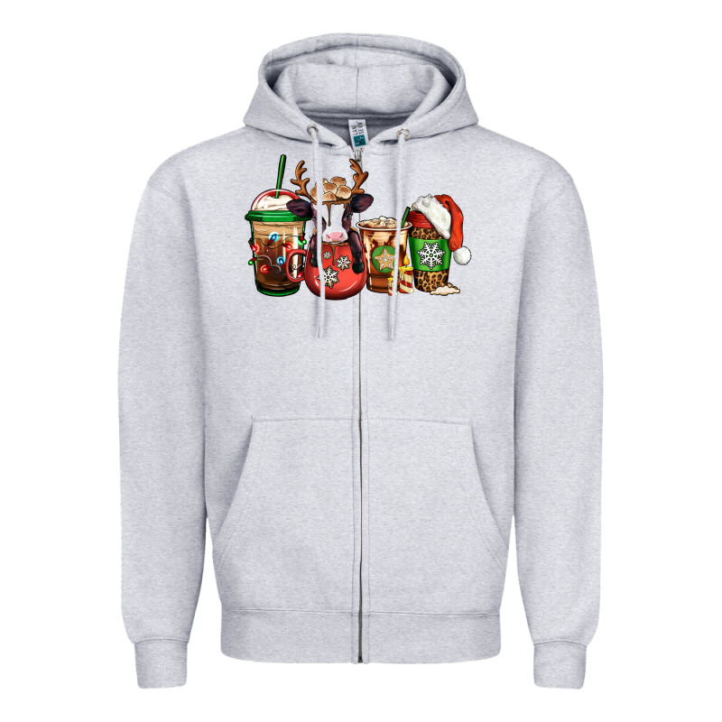 Christmas Baby Calf Coffee Cups Zipper Hoodie by Jasminsmagicworld | Teevron
