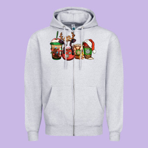 Christmas Baby Calf Coffee Cups Zipper Hoodie Designed By Jasminsmagicworld