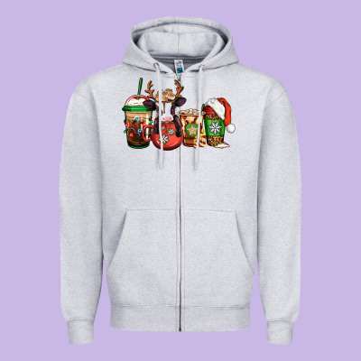 Christmas Baby Calf Coffee Cups Zipper Hoodie Designed By Jasminsmagicworld