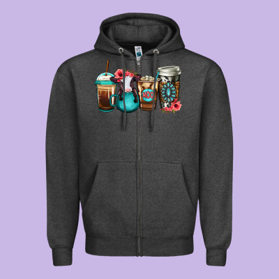 Baby Calf Coffee Cups Zipper Hoodie Designed By Jasminsmagicworld
