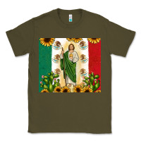 Army Green San Judas with Mexican Flag Classic Tee - JahusDesignShop