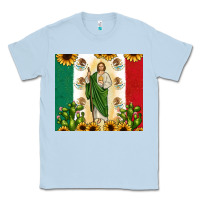 Dusty Blue San Judas with Mexican Flag Classic Tee - JahusDesignShop