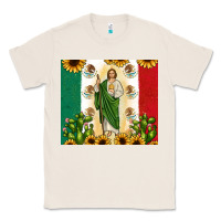 Natural San Judas with Mexican Flag Classic Tee - JahusDesignShop