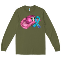 Army Green cowboy hat and cancer ribbon Long Sleeve Tee - AdoDesignShop
