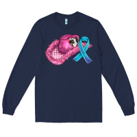Navy cowboy hat and cancer ribbon Long Sleeve Tee - AdoDesignShop