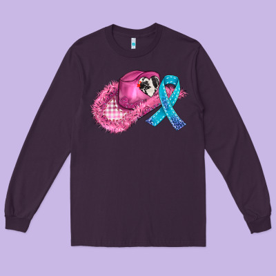 Cowboy Hat And Cancer Ribbon Long Sleeve Tee Designed By Adodesignshop