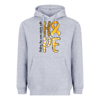 Heather Grey Finding the cure starts with hope Childhood Cancer Heavyweight Hoodie - NancyCooperArtShop