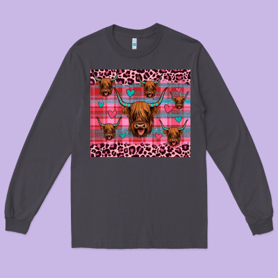 Highland Cow Valentines Long Sleeve Tee Designed By Jahusdesignshop