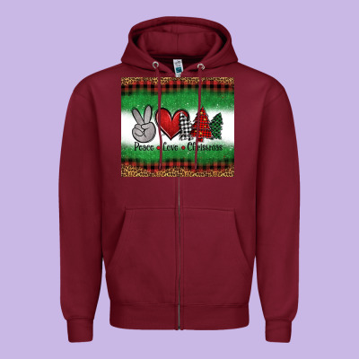 Peace Love Christmas Trees Zipper Hoodie Designed By Jasminsmagicworld