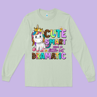 Cute Smart And A Little Bit Dramatic Unicorn Long Sleeve Tee Designed By Adodesignshop