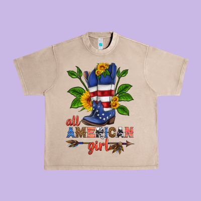 All American Girl Cowboy Boot With Sunflower Urban Heavy Tee Designed By Hra Design Shop