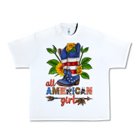 White all american girl cowboy boot with sunflower Urban Heavy Tee - HRA Design Shop