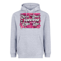 Heather Grey This is what a survivor looks like Breast Cancer Heavyweight Hoodie - NancyCooperArtShop