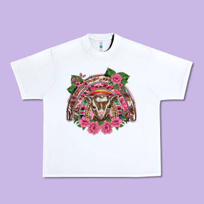 Pink Floral Baby Goat Rainbow Urban Heavy Tee Designed By Barkaloodesign