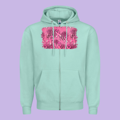 Distressed Breast Cancer Background Zipper Hoodie Designed By Jasminsmagicworld
