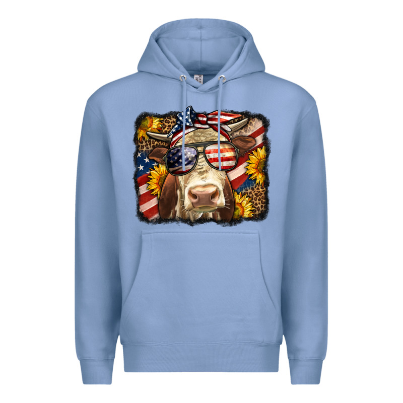 Western 4th Of July Cow Background Premium Hoodie by LillyAllenDesigns | Teevron