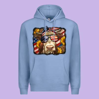 Western 4th Of July Cow Background Premium Hoodie Designed By Lillyallendesigns