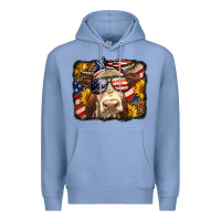 Colony Blue Western 4th Of July Cow Background Premium Hoodie - LillyAllenDesigns