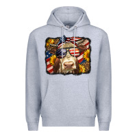 Heather Grey Western 4th Of July Cow Background Premium Hoodie - LillyAllenDesigns