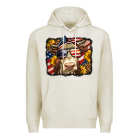 Oatmeal Heather Western 4th Of July Cow Background Premium Hoodie - LillyAllenDesigns