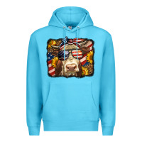 Ocean Blue Western 4th Of July Cow Background Premium Hoodie - LillyAllenDesigns