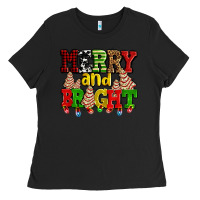 Black merry and bright with christmas tree  cakes ado Ladies Tee - AdoDesignShop