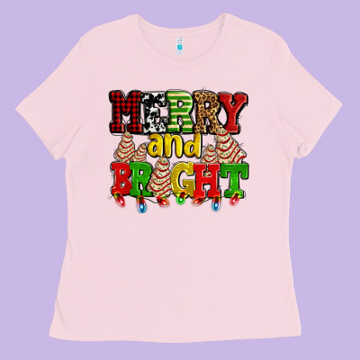 Merry And Bright With Christmas Tree  Cakes Ado Ladies Tee Designed By Adodesignshop