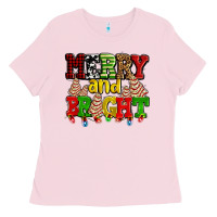 Bubblegum Pink merry and bright with christmas tree  cakes ado Ladies Tee - AdoDesignShop