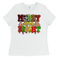 White merry and bright with christmas tree  cakes ado Ladies Tee - AdoDesignShop