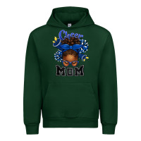 Forest Green Cheer Mom Afro Messy Bun Urban Hoodie - texasbilliewilder
