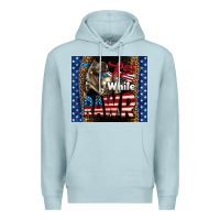 Blue Mist Western Red White Rawr Dinosaur Premium Hoodie - LillyAllenDesigns