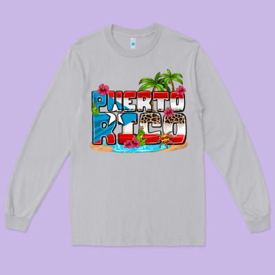 Puerto Rico And Flowers With Frog Long Sleeve Tee Designed By Adodesignshop