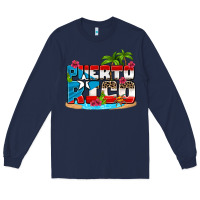 Navy puerto rico and flowers with frog Long Sleeve Tee - AdoDesignShop