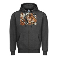 Charcoal Heather cowhide leopard background Zipper Hoodie - BarkalooDesign