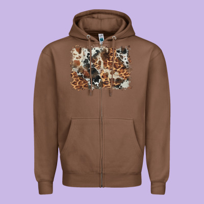 Cowhide Leopard Background Zipper Hoodie Designed By Barkaloodesign