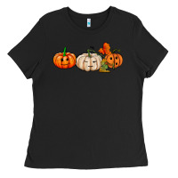 Black pumpkins face Ladies Tee - AdoDesignShop