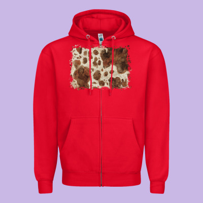Cowhide Background Zipper Hoodie Designed By Barkaloodesign