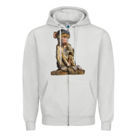 Dove Grey Baby Baboon Illustrations Zipper Hoodie - LillyAllenDesigns