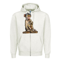 Oatmeal Heather Baby Baboon Illustrations Zipper Hoodie - LillyAllenDesigns