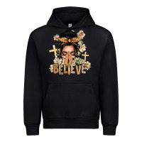 Black Black Hair Believe Praying Caucasian Messy Bun Urban Hoodie - texasbilliewilder