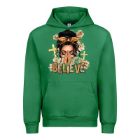 Emerald Black Hair Believe Praying Caucasian Messy Bun Urban Hoodie - texasbilliewilder