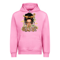 Fuchsia Pink Black Hair Believe Praying Caucasian Messy Bun Urban Hoodie - texasbilliewilder